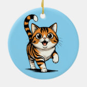Moeilijke Speelse Kat Cartoon Kunst Keramisch Ornament (Achterkant)