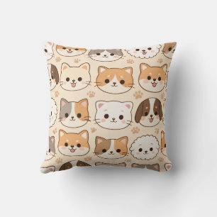 Moeilijke Tekening van Katten en Honden Naadloos D Kussen