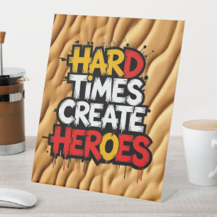"Moeilijke tijden creëren helden" typografie uitsp Reclamebord Met Voetstuk
