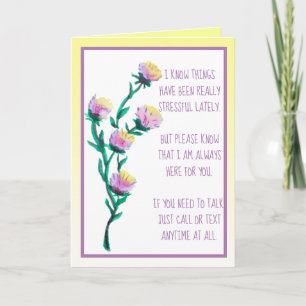 Moeilijke tijden, denken aan jou Waterverf Flowers Kaart