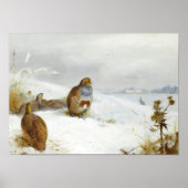 Moeilijke tijden- patrijzen en een haas, Art Birds Poster (Voorkant)