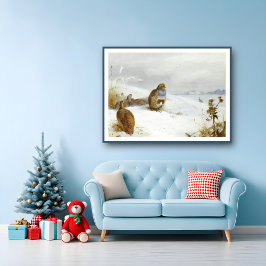 Moeilijke tijden- patrijzen en een haas, Art Birds Poster