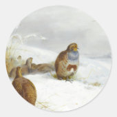 Moeilijke tijden- patrijzen en een haas, Art Birds Ronde Sticker (Voorkant)