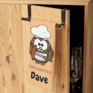 Moeilijke Uil Grillmaster Gepersonaliseerde Keuken Theedoek