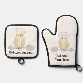 Moeilijke Uil Kok Ovenwant & Pannenlap Set