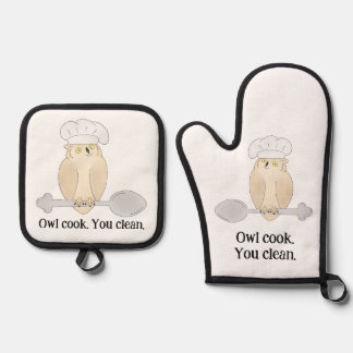 Moeilijke Uil Kok Ovenwant & Pannenlap Set
