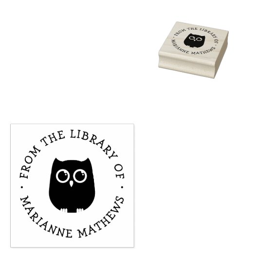 Moeilijke Uil Uit de Bibliotheek van Voeg Naam Toe Rubberstempel (Gestempeld)