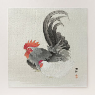 Moeilijke vintage Japanse haan en kip kunst Legpuzzel