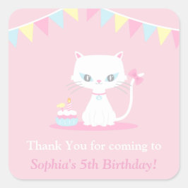 Moeilijke Witte Kitty Kat Bedankt Feest Stickers