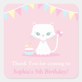 Moeilijke Witte Kitty Kat Bedankt Feest Stickers