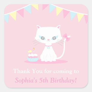 Moeilijke Witte Kitty Kat Bedankt Feest Stickers