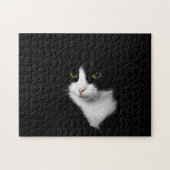 Moeilijke zwarte en witte kat op Solid Black Legpuzzel (Horizontaal)
