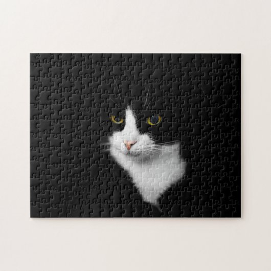 Moeilijke zwarte en witte kat op Solid Black Legpuzzel (Horizontaal)