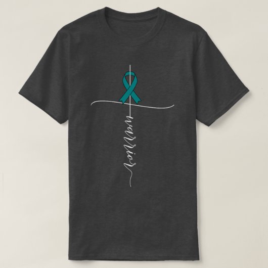 Moeilijkheden tegen ovariumkanker Blauwgroen lint3 T-shirt (Design voorkant)