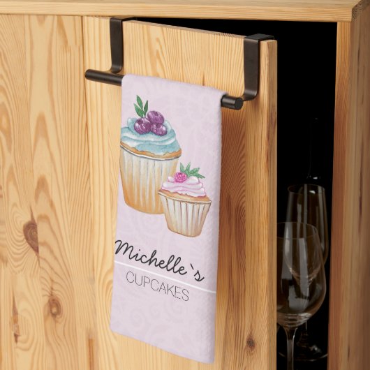 Moeite cupcakes en fruit waterverf theedoek (Derde Gevouwen)