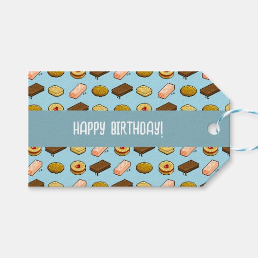 Moeitekoekjes Gefeliciteerd! Biscuit Pixel Patroon Cadeaulabel (Voorkant (Horizontaal))