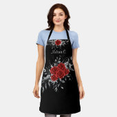 Moeiteloze Elegantie Zwart & Wit met Rode Rozen Schort (Gedragen)