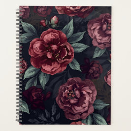 Moeizame Bloemen Waterverf Donkerrood Patroon Planner