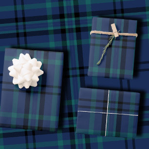 Moeizame Navy en Donker Teal Schotse Kerstmis Inpakpapier Vel