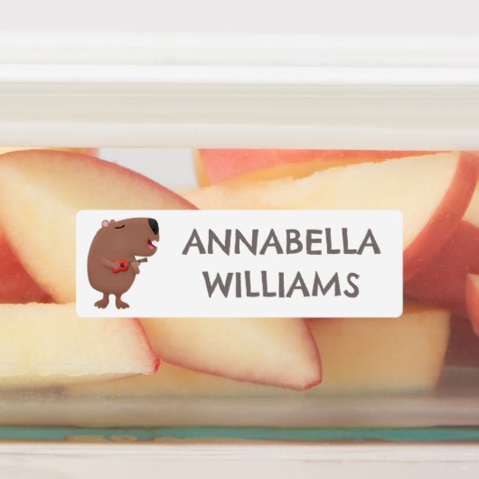 Moeizangende capybara ukelele cartoon gepersonalis labels (Aangebracht)