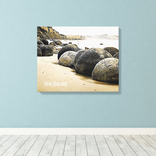 Moeraki Boulders Nieuw-Zeeland Canvas Afdruk (Insitu (Houten vloer))