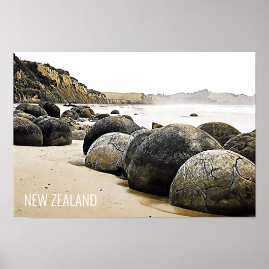 Moeraki Boulders Nieuw-Zeeland Poster (Voorkant)