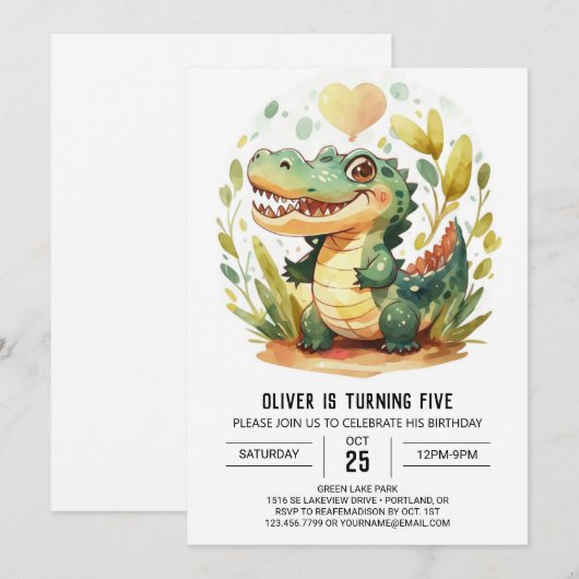 Moeras Kinder Krokodil Verjaardag Kaart (Voorkant / Achterkant)