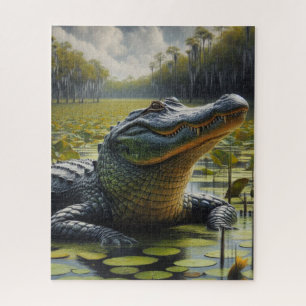 Moeras met Bull Alligator Jigsaw Puzzel
