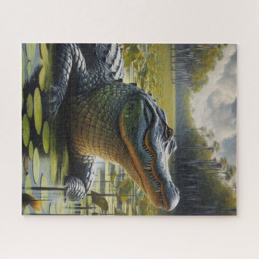 Moeras met Bull Alligator Jigsaw Puzzel (Horizontaal)