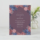 Moerbei Indigo Ranunculus Bruiloft Kaart (Staand voorkant)
