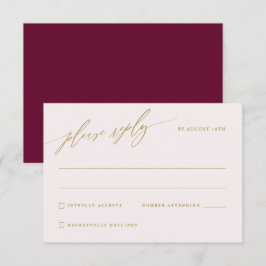 Moerbei Wijn en Gouden Elegante Bruiloft RSVP Kaartje
