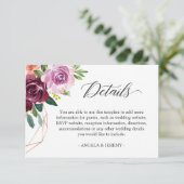 Moerbeien Lila Paars Floral Weddenschap Details Informatiekaartje (Staand voorkant)