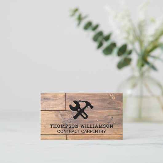 Moerhamergereedschap | Houten planken Visitekaartje (Staand voorkant)