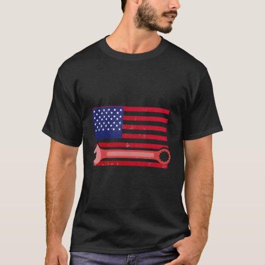 Moersleutel Amerikaanse vlag voor mechanica T-shirt (Voorkant)