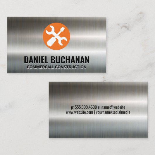 Moersleutel- en schroevendraaier | Metalen achterg Visitekaartje (Voorkant / Achterkant)