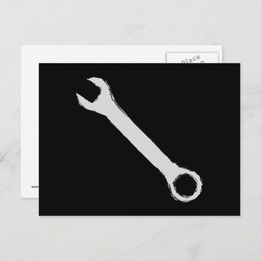 Moersleutel. Grijs en zwart. Spanner. Briefkaart (Voorkant / Achterkant)