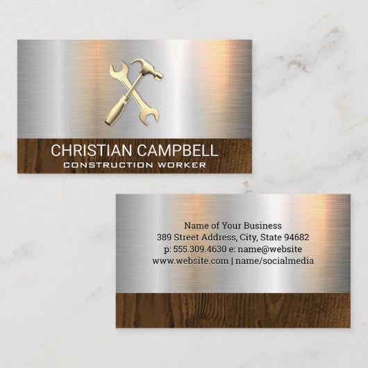 moersleutel hamer hardware | metaalhout visitekaartje (Voorkant / Achterkant)