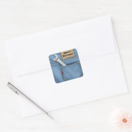 Moersleutel in Jean Pocket voor Verjaardag Vierkante Sticker
