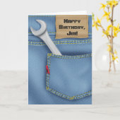 Moersleutel in Pocket verjaardag Kaart (Gele Bloem)