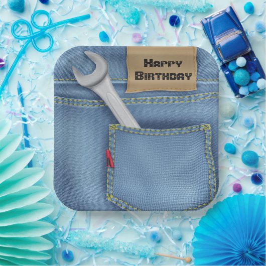 Moersleutel in zak voor verjaardag papieren bordje (Feest)