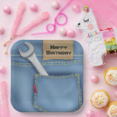 Moersleutel in zak voor verjaardag papieren bordje (Feest)