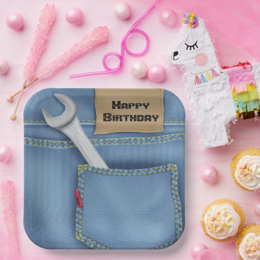 Moersleutel in zak voor verjaardag papieren bordje (Feest)