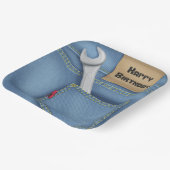 Moersleutel in zak voor verjaardag papieren bordje (Gebogen)