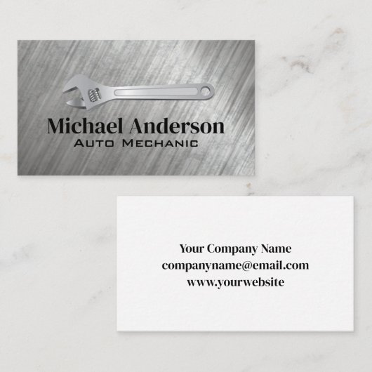 Moersleutel Logo | Metallic geborsteld Visitekaartje (Voorkant / Achterkant)