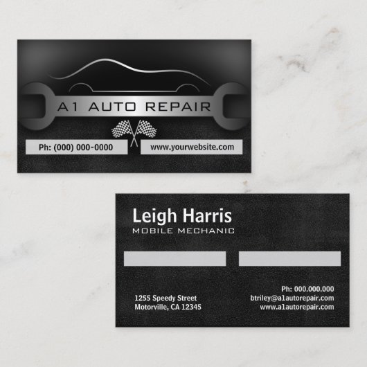 Moersleutel Mobiele Mechanic Auto Reparatie Zwart  Visitekaartje (Voorkant / Achterkant)