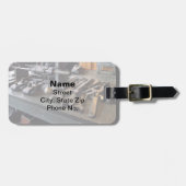 Moersleutels en Olie blikje in Machine Shop Bagagelabel (Voorkant horizontaal)