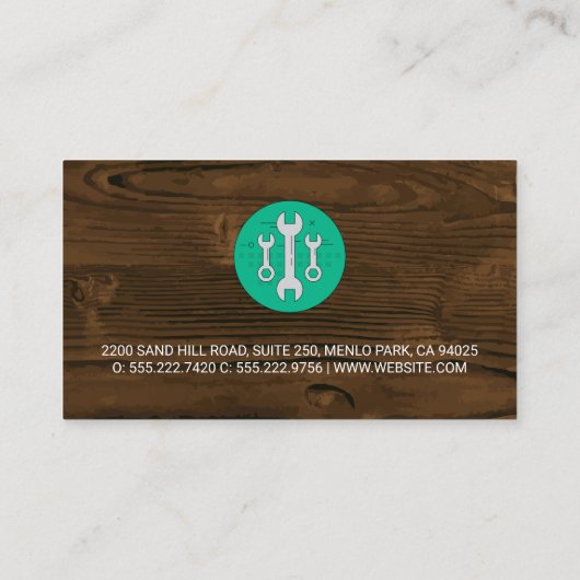 Moersleutels | Houten achtergrond | timmerwerk Visitekaartje (Achterkant)