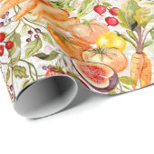 Moestuin Oogst Waterverf Fruit & Groente Cadeaupapier (Rol Hoek)
