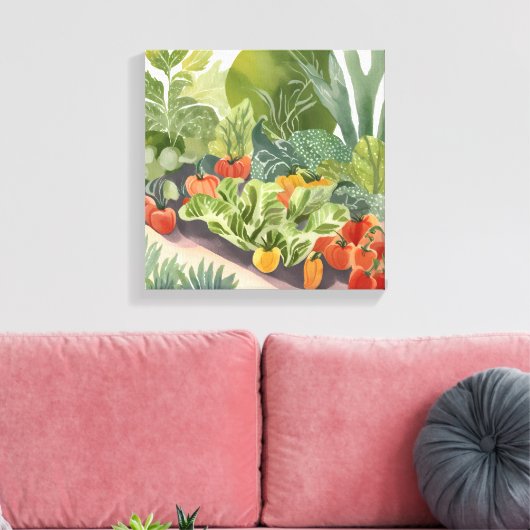 moestuin | Waterverf schilderij Canvas Afdruk (Insitu (Woonkamer))