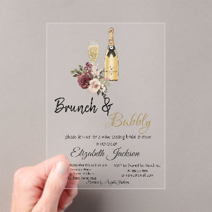 Moet Glass Bloemrijke Brunch & Mousserende Bruilof Acryl Uitnodigingen
